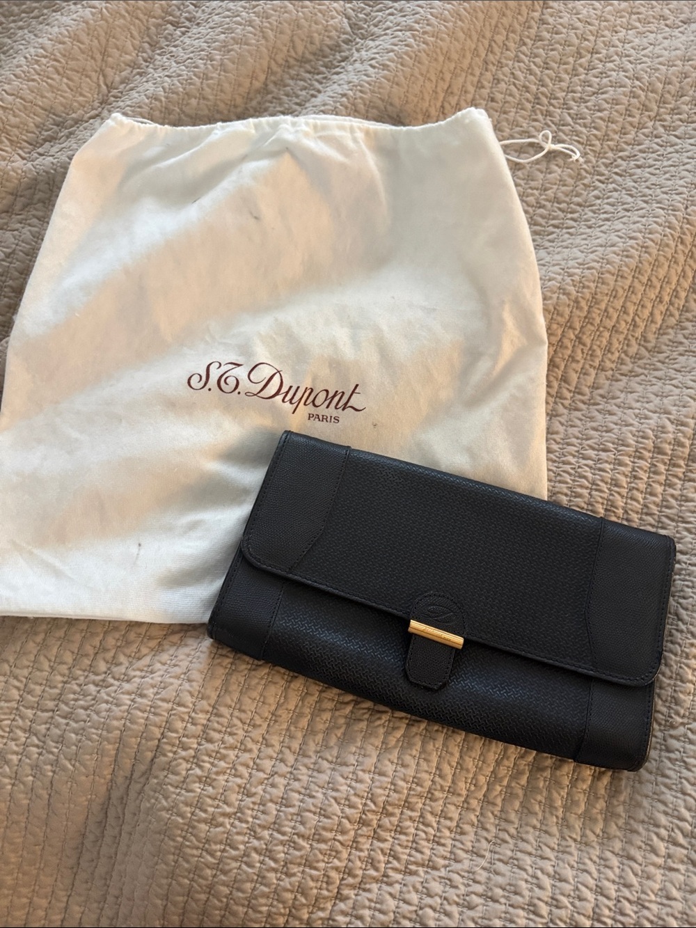 Vintage S.T. DuPont Paris rare black evening clutch with dust bag